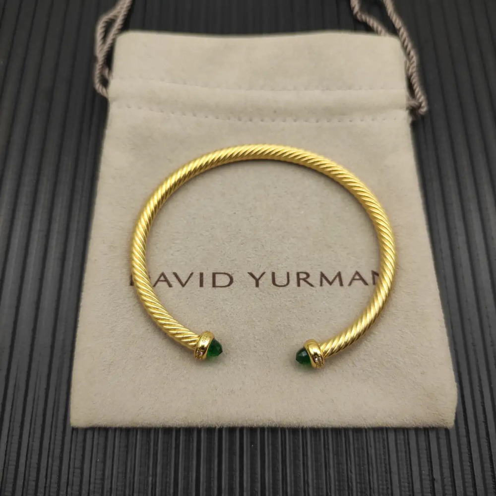 David Yurman 4mm Gold Bracelet with Dark Green Diamonds